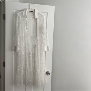 White Polka Dot See-Through Collared Dress